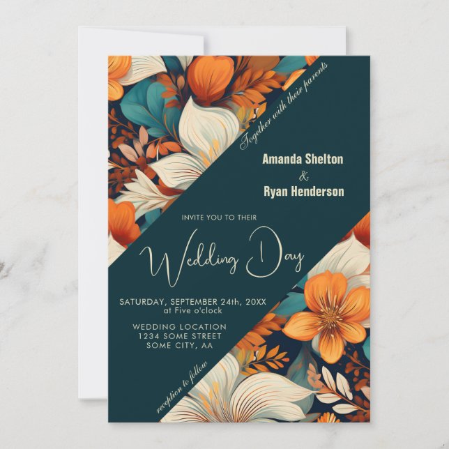 Invitación Elegante Patrón Floral de Flores Tropicales para B (Anverso)