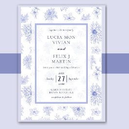 Invitación Elegante patrón floral de sombra azul neutra