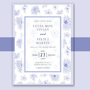 Invitación Elegante patrón floral de sombra azul neutra
