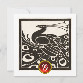 INVITACIÓN ELEGANTE PAVO REAL BLANCO NEGRO, MONOGRAMA DE GEMA