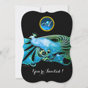 INVITACIÓN ELEGANTE PAVO REAL EN AZUL NEGRO TEAL FIESTA DE BO
