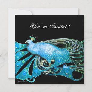 INVITACIÓN ELEGANTE PAVO REAL EN AZUL NEGRO TEAL FIESTA DE BO