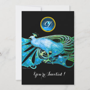 INVITACIÓN ELEGANTE PAVO REAL EN AZUL NEGRO VERDE ESCALOFRIAN