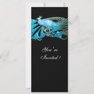 Invitación ELEGANTE PAVO REAL EN AZUL  NEGRO VERDE ESmeralda 