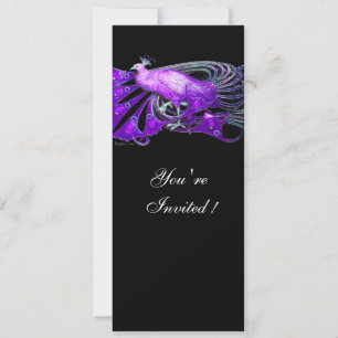 INVITACIÓN ELEGANTE PAVO REAL EN PURPURA Y NEGRO