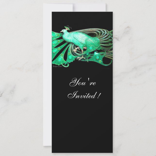 INVITACIÓN ELEGANTE PAVO REAL EN VERDE Y NEGRO (Anverso)
