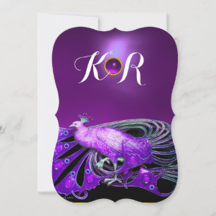 INVITACIÓN ELEGANTE PAVO REAL EN VIOLETA,NEGRO MONOGRAMA DE B