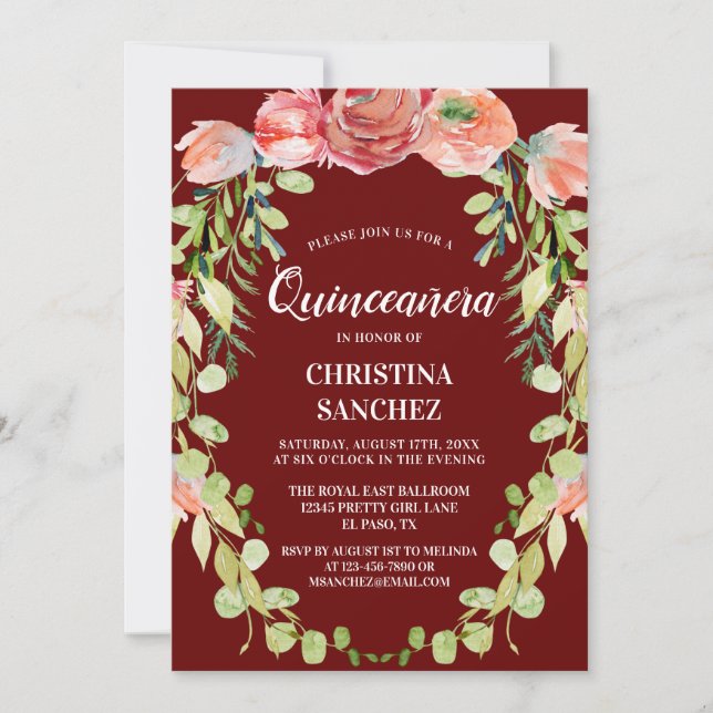 Invitación Elegante Peach Garden Floral Quinceañera Cumpleaño (Anverso)