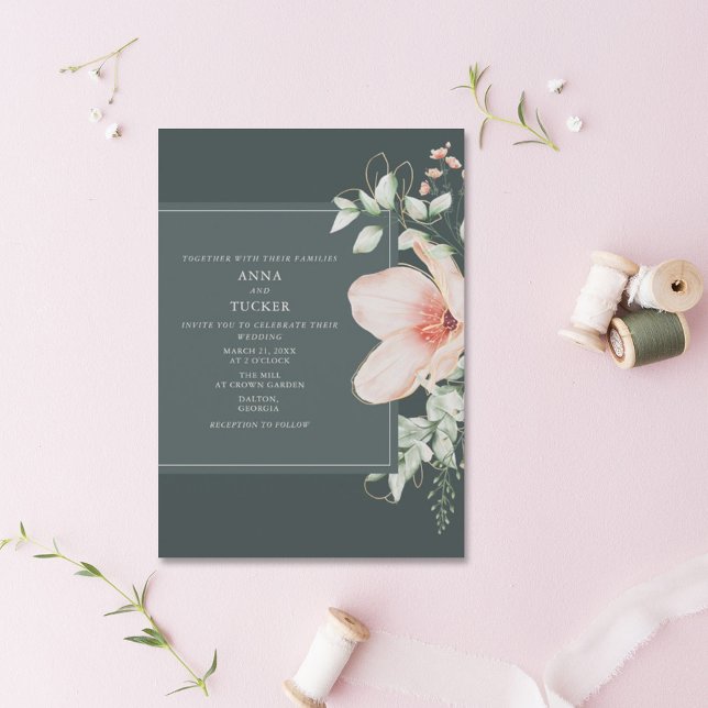 Invitación Elegante Peach & Gold Floral Boda Esmeralda Invita (Subido por el creador)