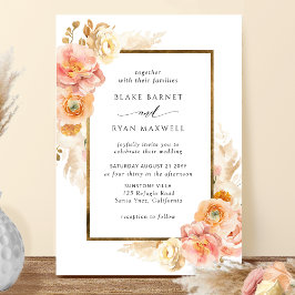 Invitación Elegante Peach, Rubor y Cream Floral Boda Invi