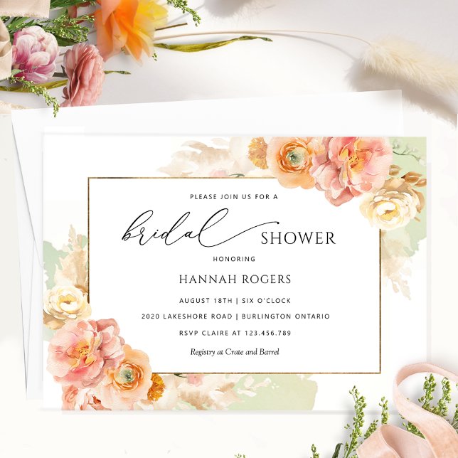Invitación Elegante Peach, Rubor y Green Bridal Shower (Subido por el creador)