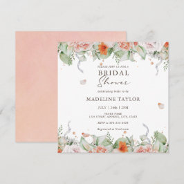 Invitación Elegante Peach Watercolor Floral Bridal Shower