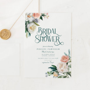 Invitación Elegante Peach White Floral Greeneration Bridal Sh