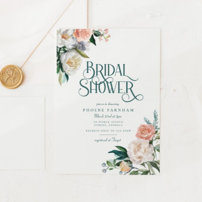 Invitación Elegante Peach White Floral Greeneration Bridal Sh (Subido por el creador)