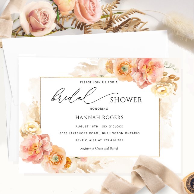 Invitación Elegante Peach y Cream Floral Bridal Shower (Subido por el creador)