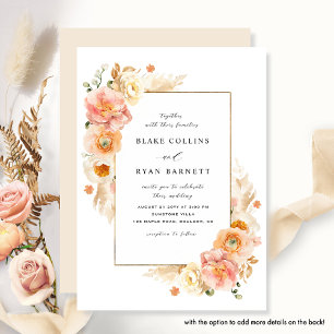 Invitación Elegante Peach y Crema Delicada Boda Floral