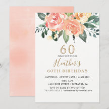 Elegante Peach y Gold Floral 60 cumpleaños