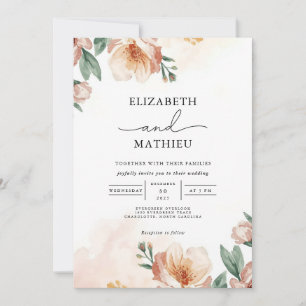 Invitación Elegante Peach y Green Botanical Garden Wedding