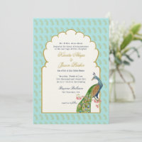 Elegante Peacock Aqua y Boda indio de oro