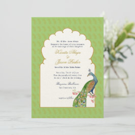 Invitación Elegante Peacock boda indio Mint Green