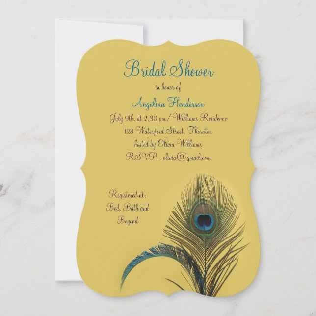 Invitación Elegante Peacock Bridal Shower (amarillo) (Anverso)