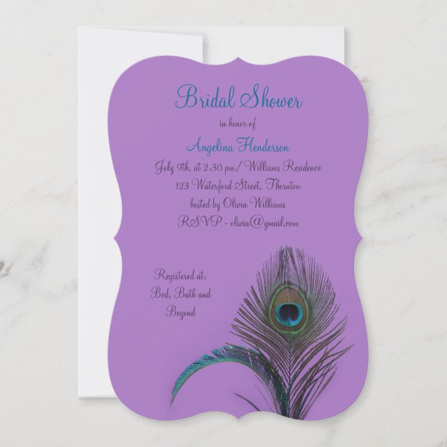 Invitación Elegante Peacock Bridal Shower (púrpura) (Anverso)