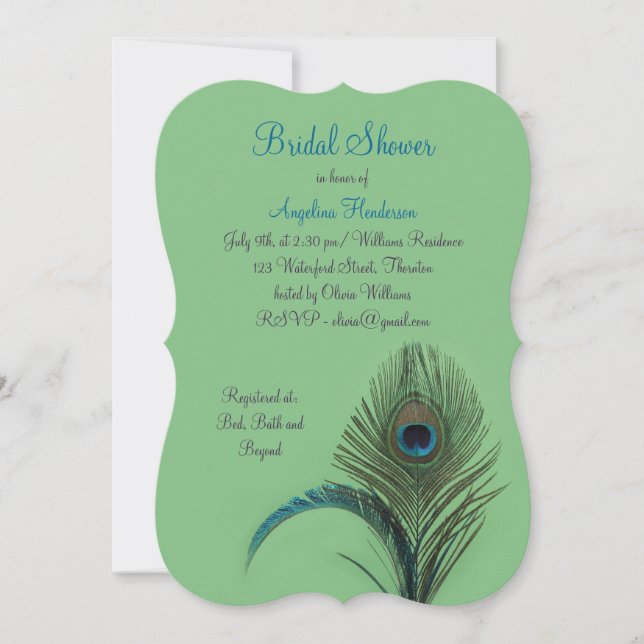 Invitación Elegante Peacock Bridal Shower (verde) (Anverso)