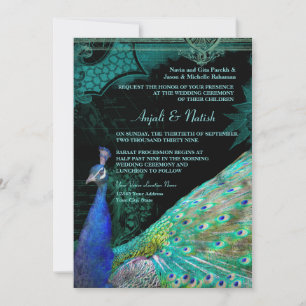 Invitación Elegante Peacock con Boda indio de los pergaminos