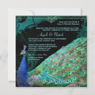 Invitación Elegante Peacock con Boda indio de los pergaminos