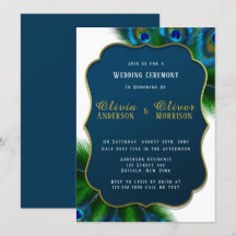 Elegante Peacock Feathers Gold Boda