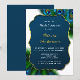 Invitación Elegante Peacock Feathers Gold Bridal Shower
