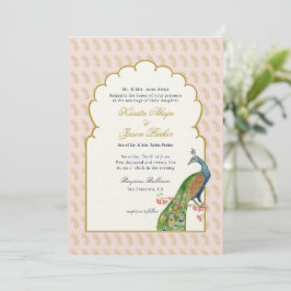 Invitación Elegante PeacockRosa y boda indio de oro