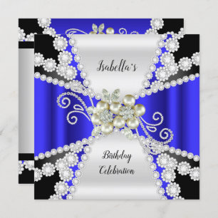 Invitación Elegante Pearl Azul Nacimiento de Diamante Blanco