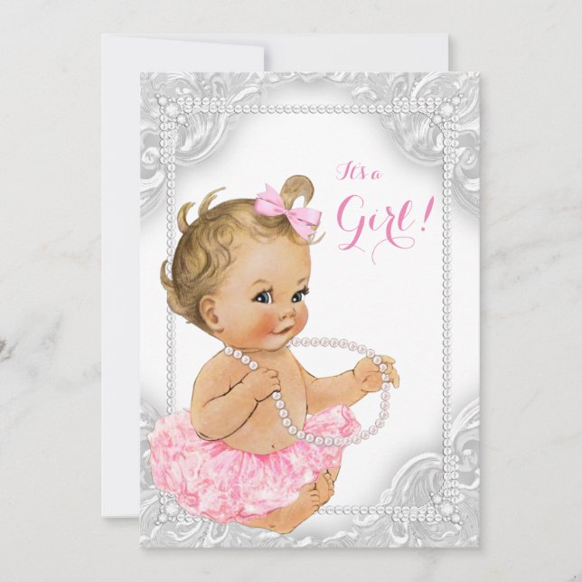 Invitación Elegante Pearl Baby Girl Shower (Anverso)