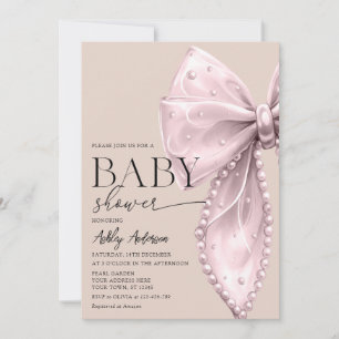 Invitación Elegante Pearl Bow Beige Rubor Baby Shower