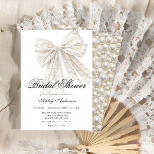 Invitación Elegante Pearl Bow Ducha Bridal Moderno