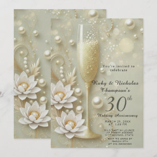 Invitación Elegante Pearl & Champagne Glass 30 Boda Anniv