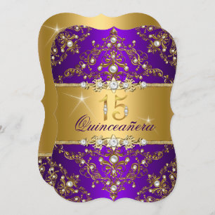 Invitación Elegante Pearl Damask Purple Quinceanera
