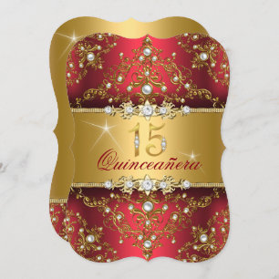 Invitación Elegante Pearl Damask Ruby Red Quinceanera