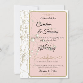 Invitación Elegante Pearl Gold Script Boda Perlas románticas
