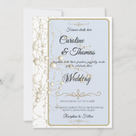 Invitación Elegante Pearl Gold Script Boda Perlas románticas