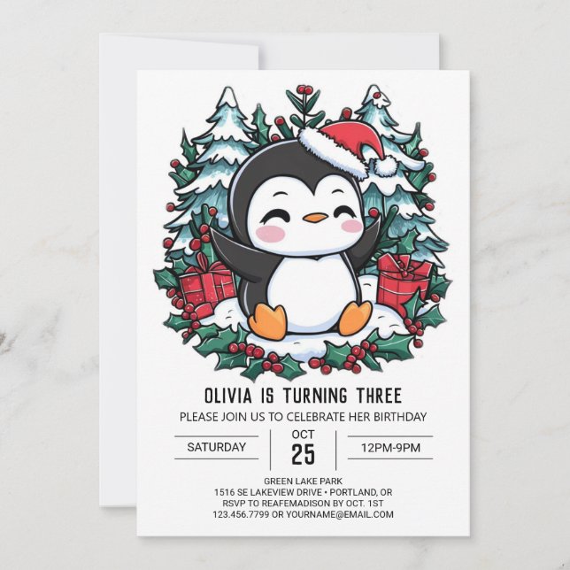 Invitación Elegante Penguin Nacimiento Digital (Anverso)