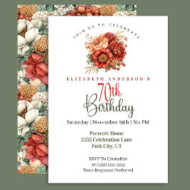 Invitación Elegante Peonía de Otoño y Mum Cumpleaños 70