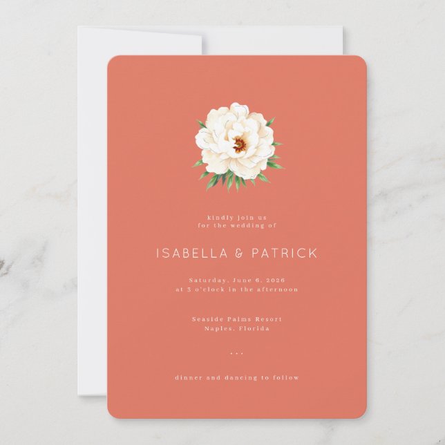 Invitación Elegante Peonía Floral Coral (Anverso)