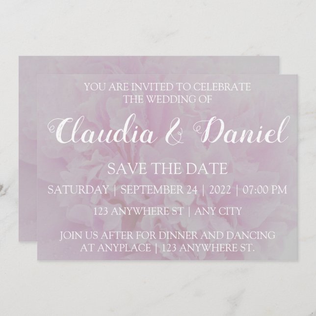 Invitación Elegante peonía floral rosa polvoriento guardar la (Anverso / Reverso)
