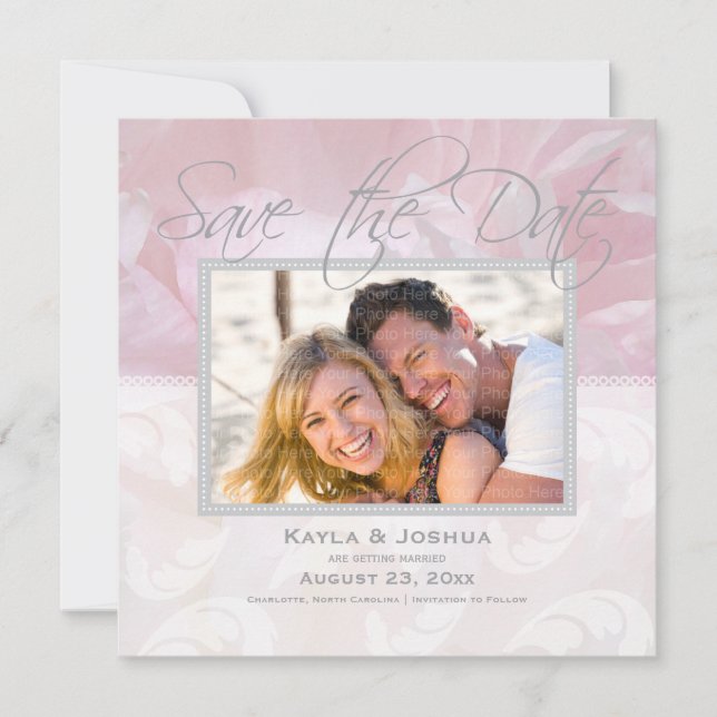 Invitación Elegante Peonía Guardar la Fecha: Plata (Anverso)