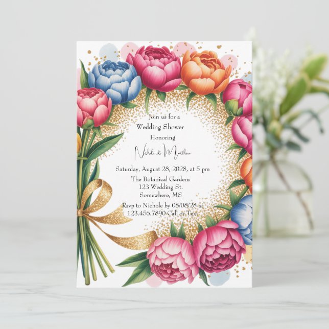 Invitación Elegante Peony Bouquet Wedding Shower (Anverso de pie)