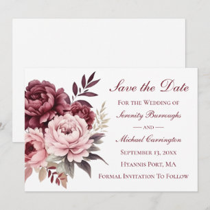 Invitación Elegante Peony Burgundy Peony Salva al Boda de la