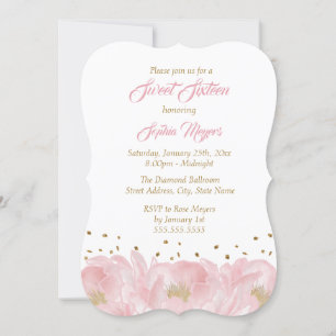 Invitación Elegante Peony de Oro Rosa Dulce