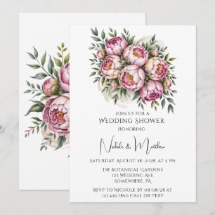Invitación Elegante Peony Floral Arreglo ducha de bodas